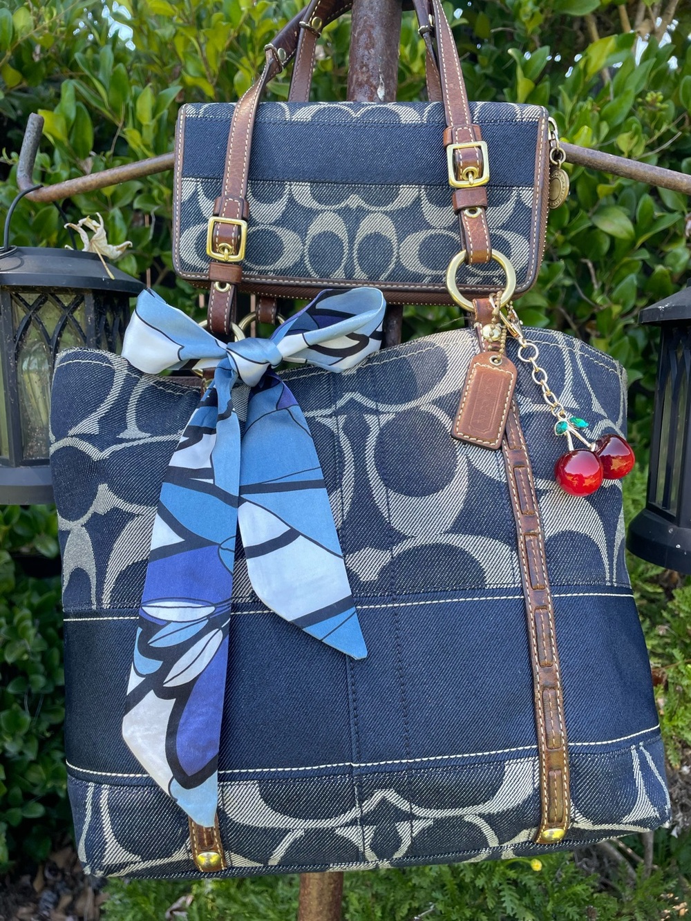 2007 Coach Signature Legacy Stripe Denim Tote 11179 + Wallet Set 40753 Y2K